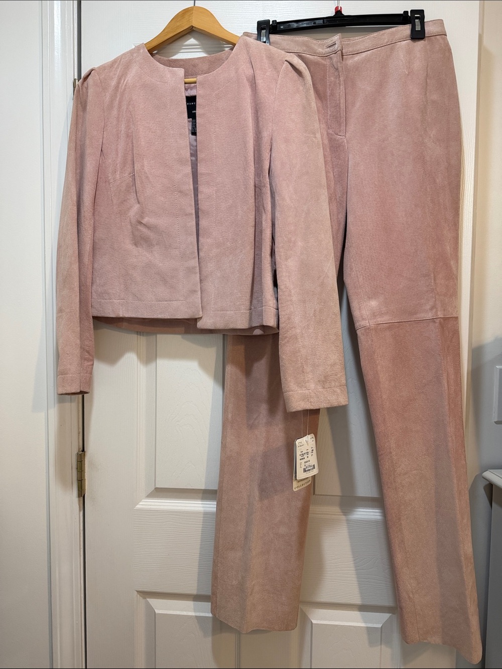 Vintage Women’s Blush Pink 100% Leather Jacket & Pants Set
